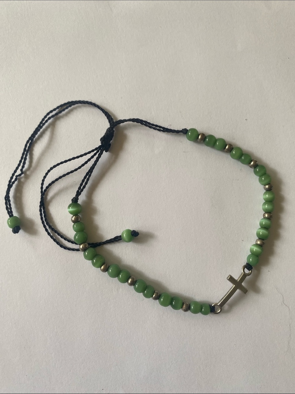 Genuine stone beaded cross, religious, spiritual adjustable bracelet